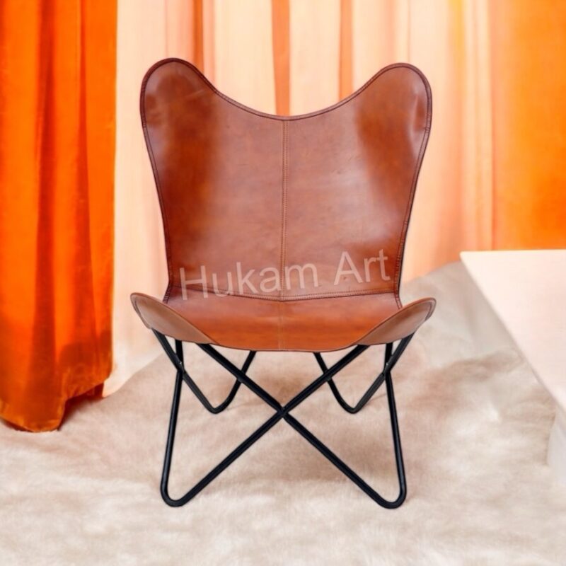 Dining Room Brown Leather Butterfly Chair