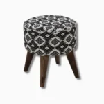 Wooden Stool In Black And White Colour Fabrics
