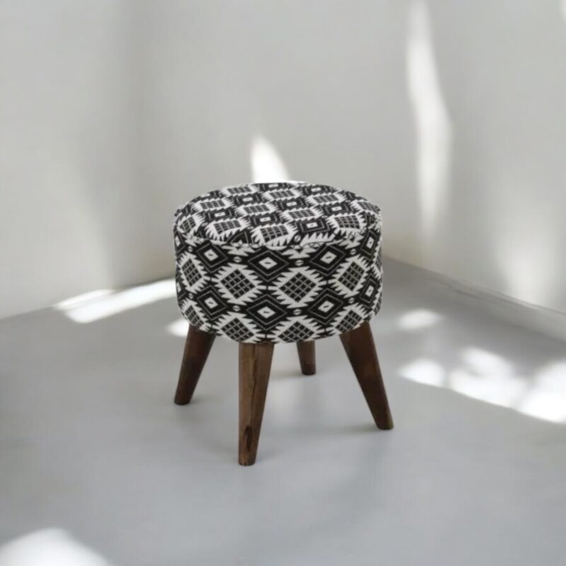 Wooden Stool In Black And White Colour Fabrics