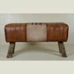 Leather Canvas Bench With Wooden Legs - Image 3