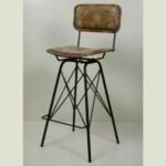 Iron Brown Leather Bar Chair