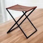 Folding Leather Stool with Iron Legs
