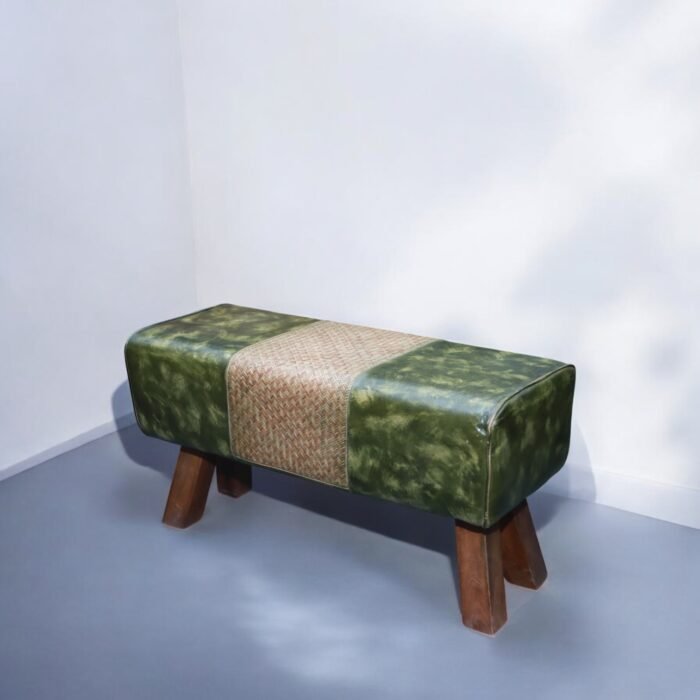 Chic Fusion: Leather and Cane Bench - Image 2