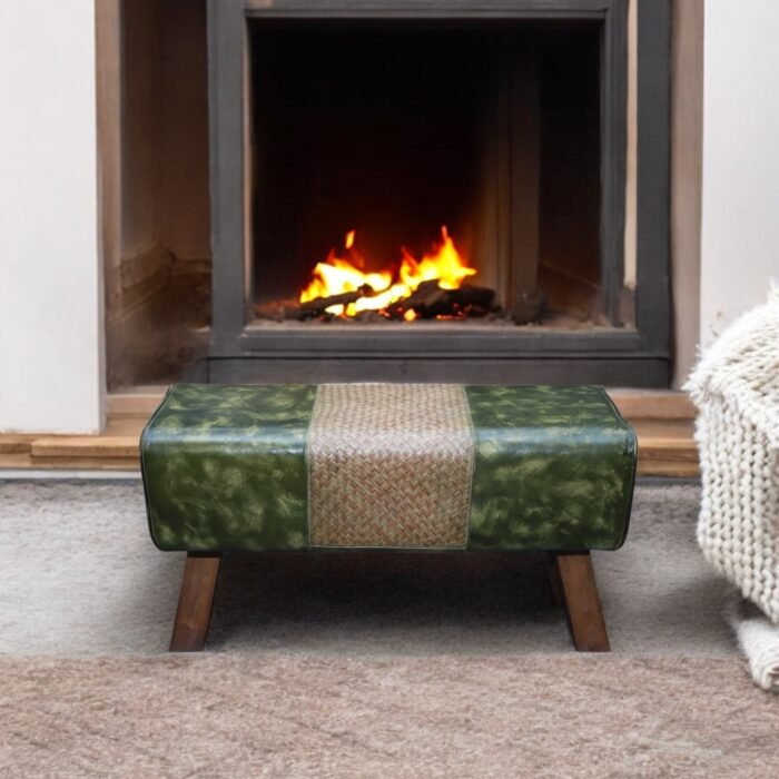 Chic Fusion: Leather and Cane Bench - Image 3