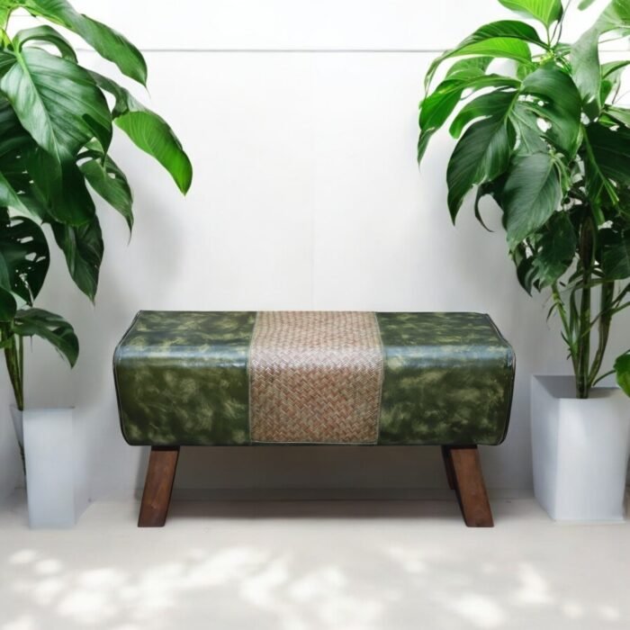 Chic Fusion: Leather and Cane Bench - Image 6