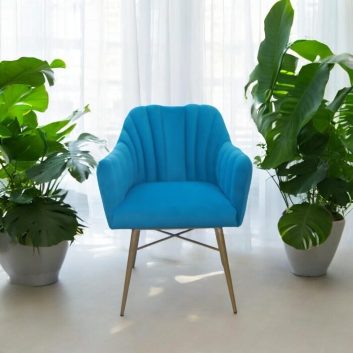 Royal Blue Luxe Accent Gold-Legged Lounge Chair with Iron Legs - Image 5