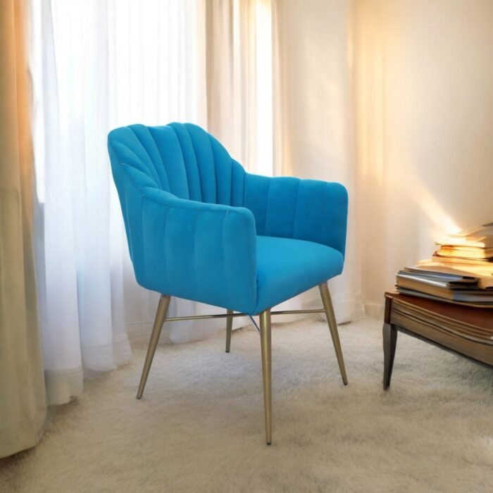 Royal Blue Luxe Accent Gold-Legged Lounge Chair with Iron Legs - Image 3