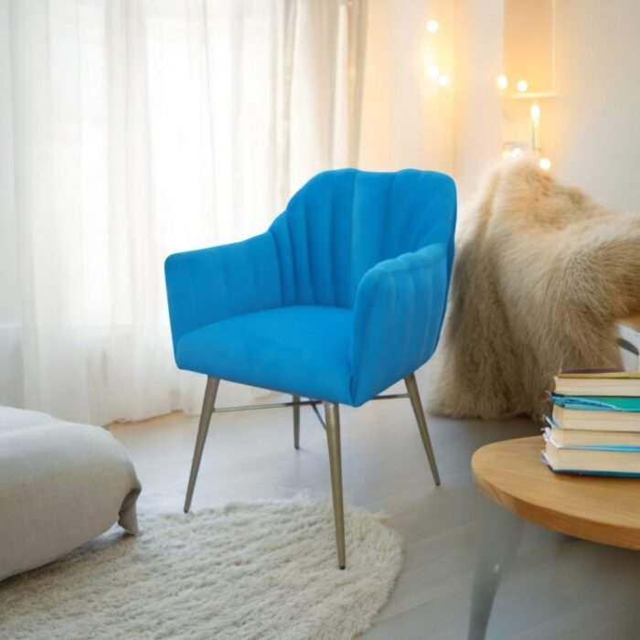 Royal Blue Luxe Accent Gold-Legged Lounge Chair with Iron Legs - Image 4