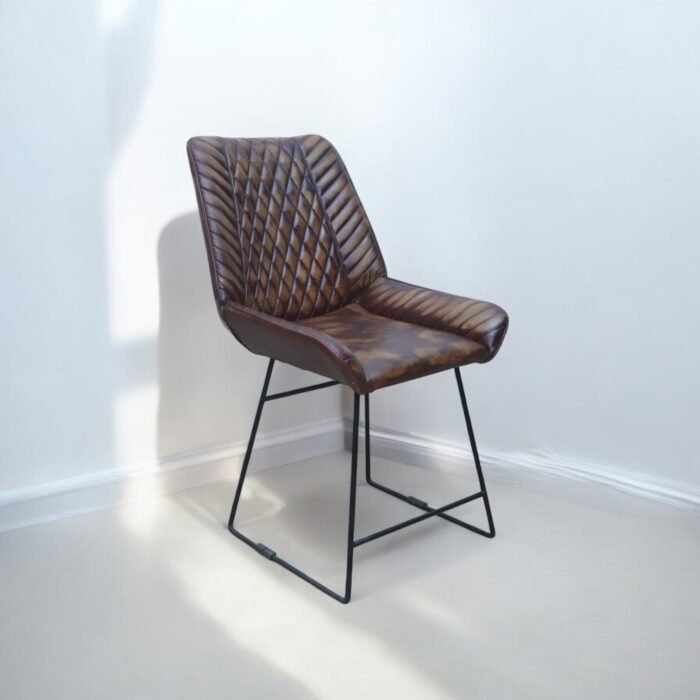 Vintage Diamond Leather Chair with Iron Frame - Image 3