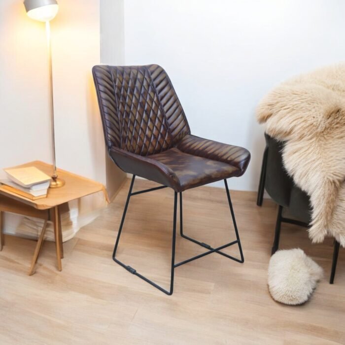 Vintage Diamond Leather Chair with Iron Frame - Image 4
