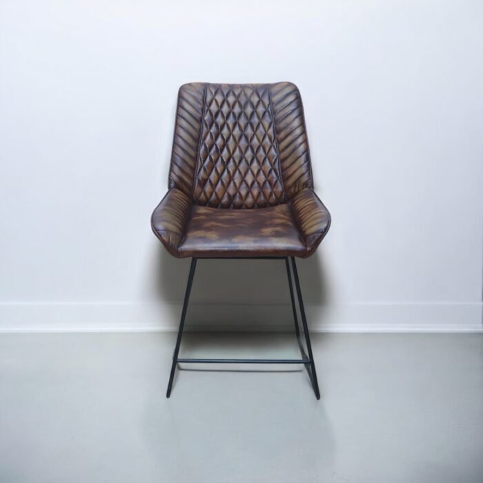 Vintage Diamond Leather Chair with Iron Frame - Image 6