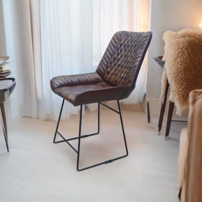 Vintage Diamond Leather Chair with Iron Frame - Image 8