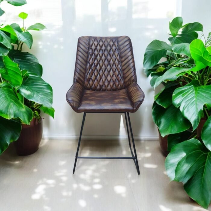 Vintage Diamond Leather Chair with Iron Frame - Image 7