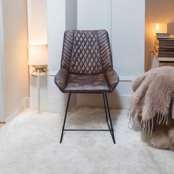 Vintage Diamond Leather Chair with Iron Frame - Image 2