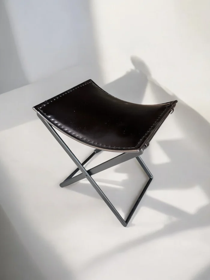 Vintage Leather Folding Stool – Lightweight & Elegant - Image 4