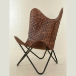 Handcrafted Strip Leather Butterfly Chair With Iron Stand - Image 2