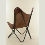 Handcrafted Strip Leather Butterfly Chair With Iron Stand - Image 3