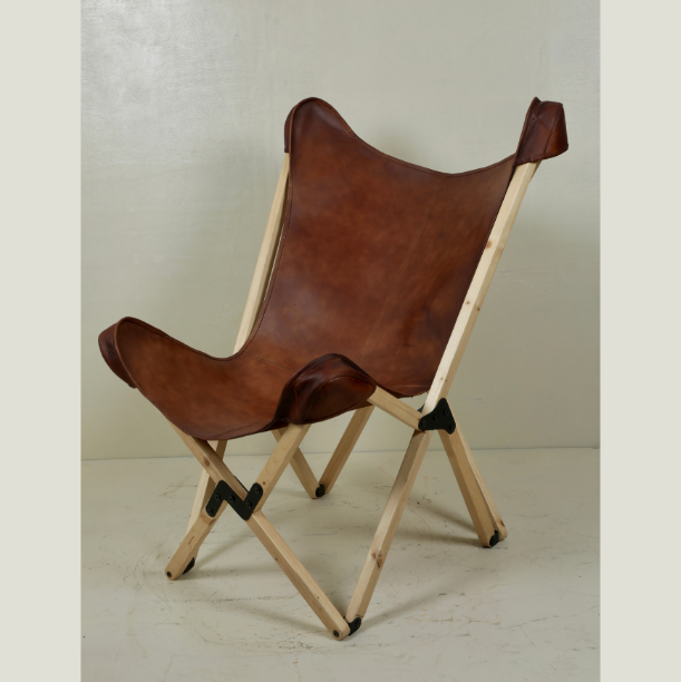 img_5764 Wooden Stand Leather Butterfly Chair - Image 1