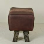 Leather Cane Modern Stool with Brass Legs - Image 2