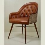 Luxury Vintage style Leather Cane Cha With Iron Base - Image 3