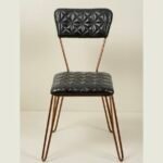 Modern Quilted Leather Chair with Elegant Iron Legs - Image 2