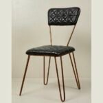 Modern Quilted Leather Chair with Elegant Iron Legs