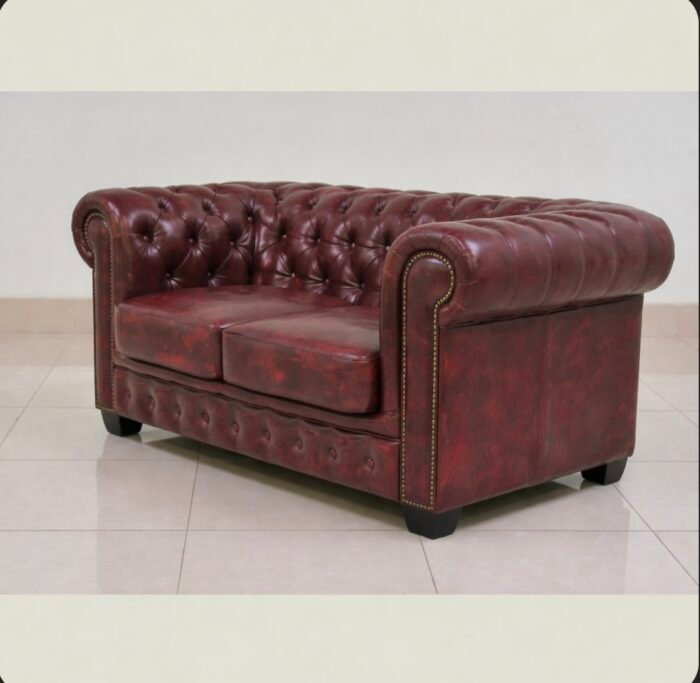 Bold Blood Red Chesterfield Leather Sofa - Image 2