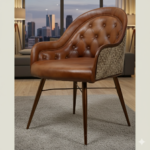 Luxury Vintage style Leather Cane Cha With Iron Base