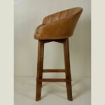 Stylish Light Brown Leather Upholstered Wooden Bar Chair - Image 4