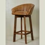 Stylish Light Brown Leather Upholstered Wooden Bar Chair