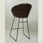 Diamond-Quilted Brown Leather Bar Chair with Sleek Black Iron Base - Image 4
