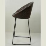 Diamond-Quilted Brown Leather Bar Chair with Sleek Black Iron Base - Image 3